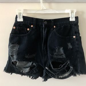 Distressed denim shorts